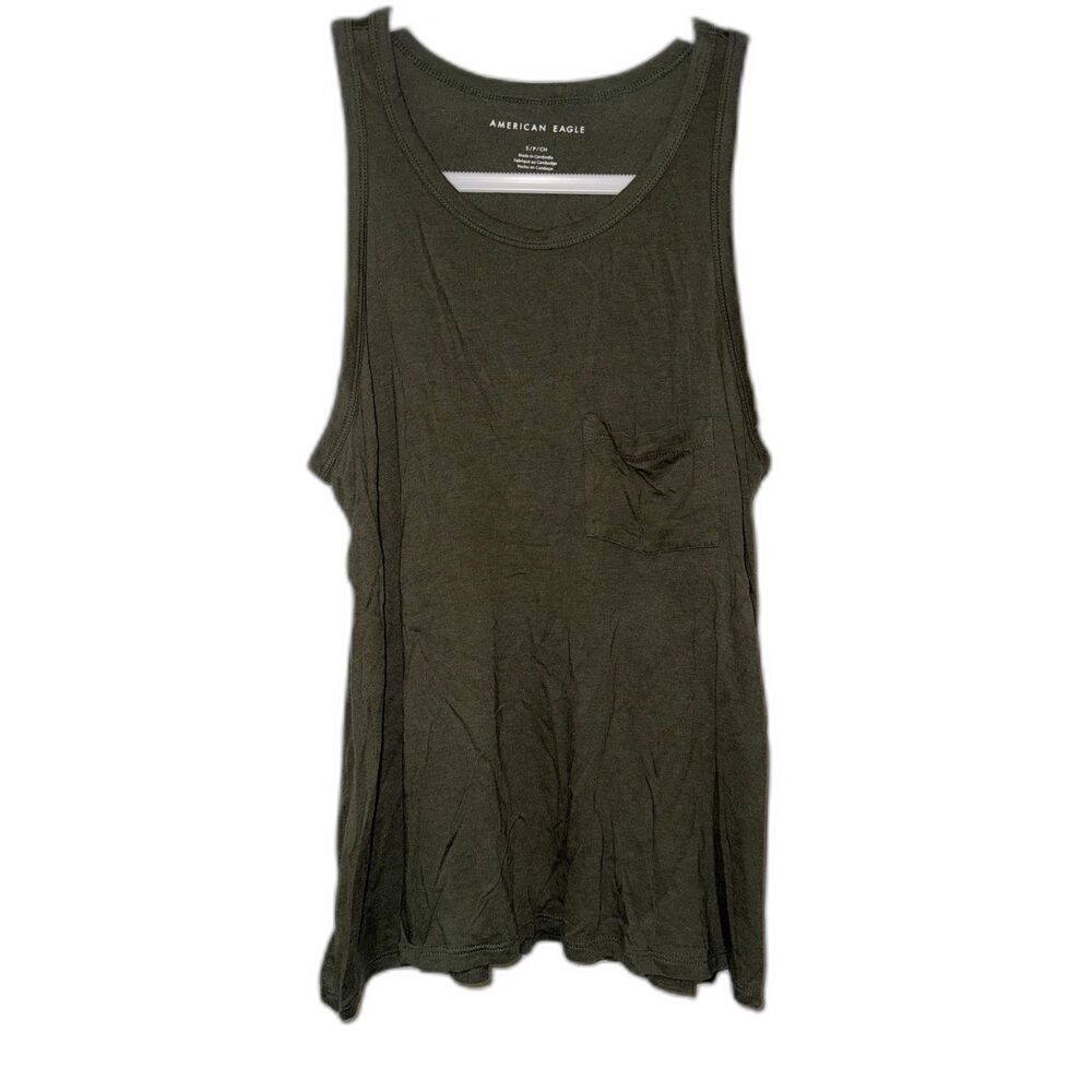 American Eagle Tank Top Womens Small S Olive Green Front Pocket Cotton Blend